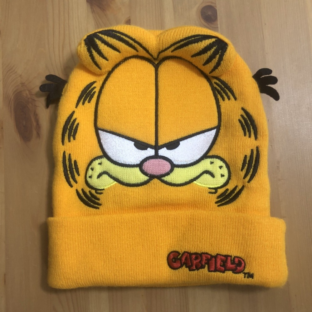 Garfield Beanie Knit Hat 3D Ears Whiskers One Size Orange Cat Cartoon